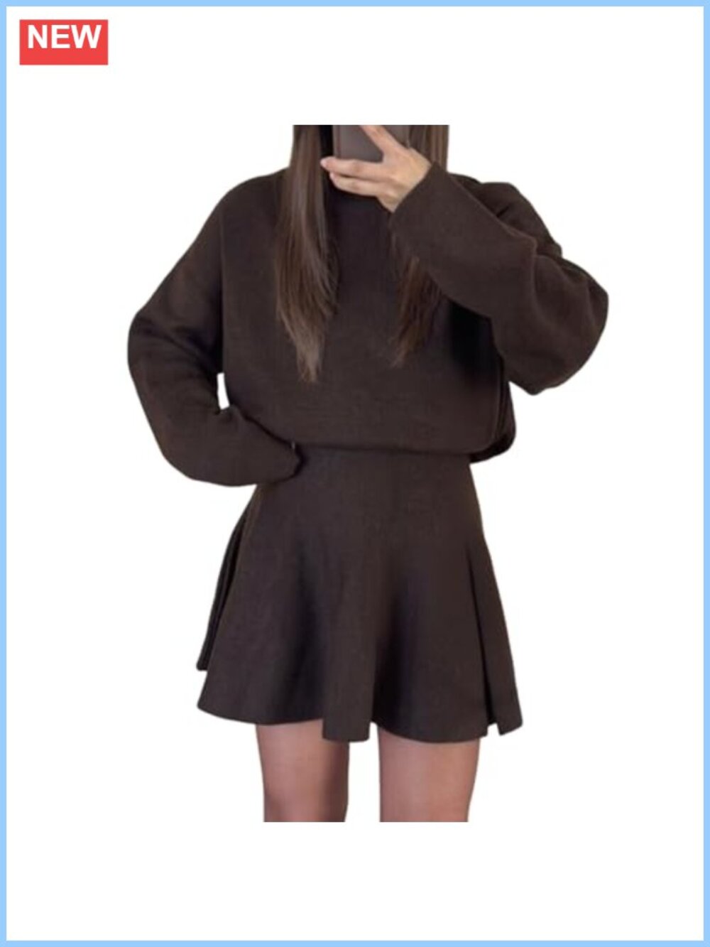 Mock Neck Long Sleeve Flared Hem Knit Mini Sweater Dress